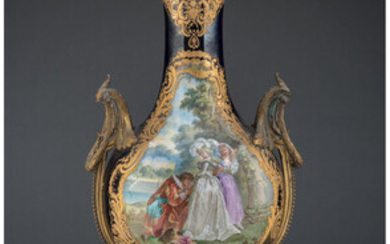 A Large French Sevres-Style Gilt Bronze Mounted Porcelain Vase with Cover