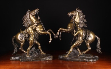 A Large and Fine Pair of 19th Century French Golden Brown Patinated Marley Horses, 25'' (64 cm) in h