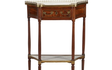 A Louis XVI brass-mounted and Carrara marble-topped side table...
