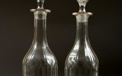 A PAIR OF 19TH CENTURY CUT GLASS DECANTERS AND