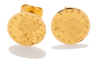A PAIR OF 22CT GOLD COIN STUD EARRINGS; each a...