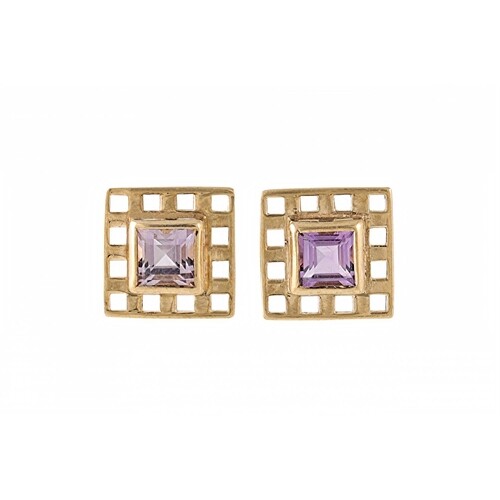 A PAIR OF AMETHYST EARRINGS, of square from mounted in 9ct g...