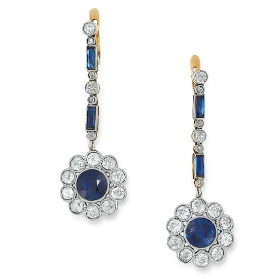 A PAIR OF ART DECO SAPPHIRE AND DIAMOND EARRINGS in