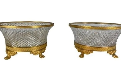 A PAIR OF EMPIRE STYLE ORMOLU AND BACCARAT CRYSTAL CENTERPIECES
