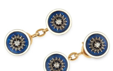 A PAIR OF ENAMEL AND DIAMOND CUFFLINKS, CARTIER in 18ct