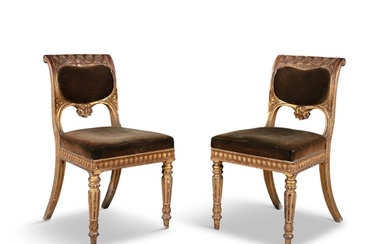 A PAIR OF GEORGE IV GILTWOOD CHAIRS, C.1825 IN THE MANNER OF...