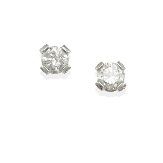 A PAIR OF PLATINUM AND DIAMOND EARRINGS