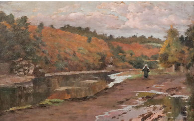 A. PIERSON: 2-Sided Oil Painting, River and Church