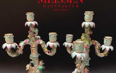 A Pair of 19th Century Meissen Porcelain Figural Candelabras, Hallmarked