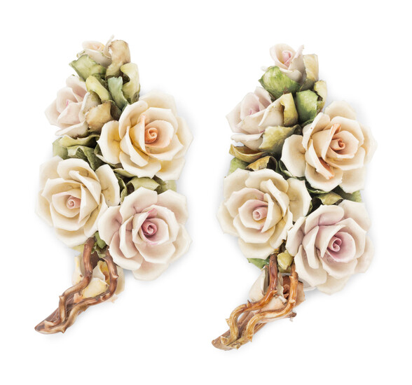 A Pair of Capodimonte Porcelain Roses