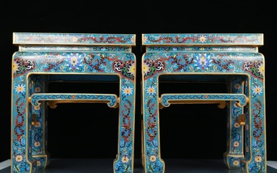 A Pair of Exquisite Cloisonne Lotus and Lion Pattern Chair