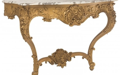 A Pair of French Louis XV-Style Giltwood Console