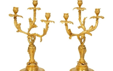 A Pair of Louis XV Style Gilt Bronze Three Light