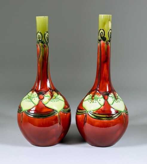 A Pair of Minton Secessionist Sol-Fleur Bottle Vases, Circa...