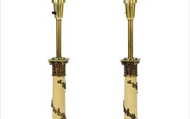 A Pair of Neoclassical Style Column Form Brass Lamps.