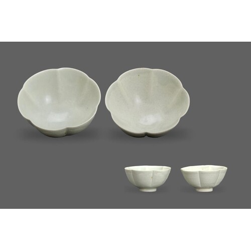 A Pair of petal lobed Qingbai Winecups, Song dynastyW: 9.5cm...