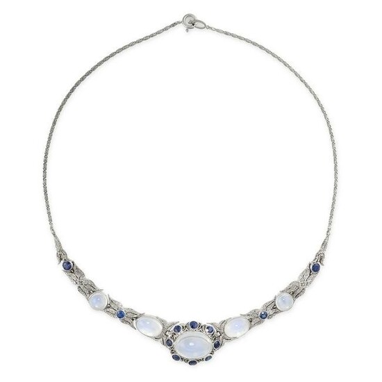 A ROCK CRYSTAL AND GEMSET NECKLACE in silver, formed of