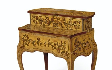 A ROYAL LOUIS XV ORMOLU-MOUNTED BURR BIRCH, TULIPWOOD, FRUITWOOD, AMARANTH AND MARQUETRY TABLE A LA BOURGOGNE, ATTRIBUTED TO JEAN-PIERRE LATZ, CIRCA 1750