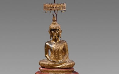 A Ratanakosin gilt lacquered bronze figure of Buddha Shakyamuni. Thailand. 19th century