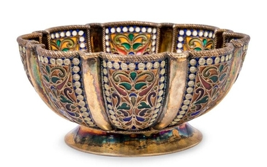 A Russian Plique-a-Jour Enameled Silver-Gilt Bowl