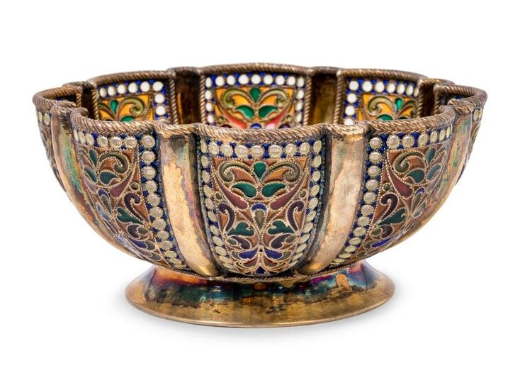 A Russian Plique-a-Jour Enameled Silver-Gilt Bowl
