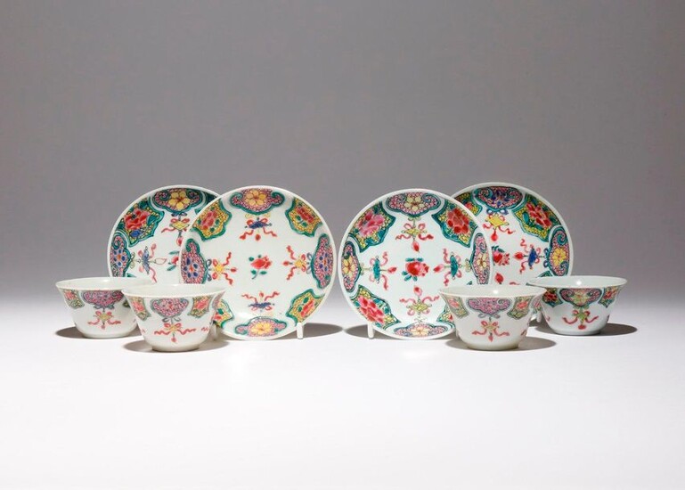 A SET OF FOUR CHINESE FAMILLE ROSE TEA BOWLS AND...