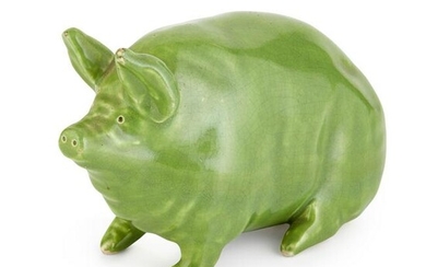 A SMALL WEMYSS WARE PIG CIRCA 1900 covered in a green
