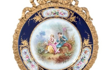 A Sevres Style Gilt Bronze Mounted Porcelain Two-Light