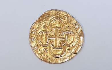 A Spanish Philip II 2 escudos 22ct gold coin, c. 1588 - 1597, approx. 4.7gr.