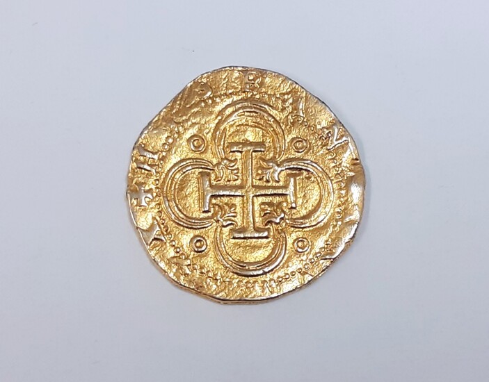 A Spanish Philip II 2 escudos 22ct gold coin, c. 1588 - 1597, approx. 4.7gr.