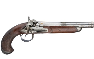 A Spanish percussion pistol by Mendizabal in Placencia, ca. 1810 Canon octogonal au-dessus de la...