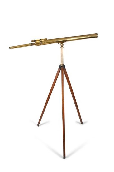 A VICTORIAN BRASS CASED TELESCOPE ON STAND, by...