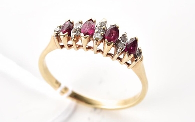 A VINTAGE RUBY AND DIAMOND RING IN 9CT GOLD, SIZE T, 2.5GMS