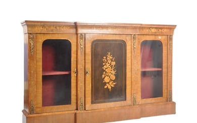 A Victorian 19th century walnut & marquetry breakfront sideb...