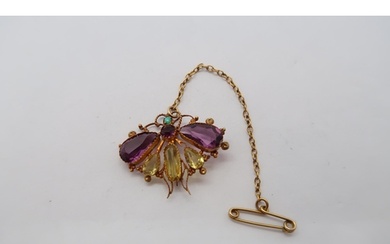 A Victorian amethyst and citrine butterfly shaped brooch, ap...