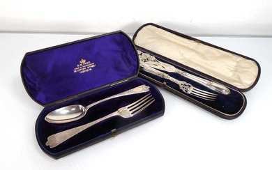 A Victorian silver and foliate engraved dessert fork and spoon,...