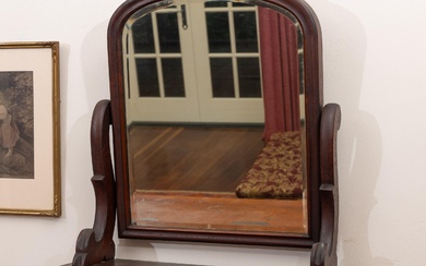 A Victorian swing frame dressing table mirror with bevel edge and curved supports.60 x 60 x 30cm
