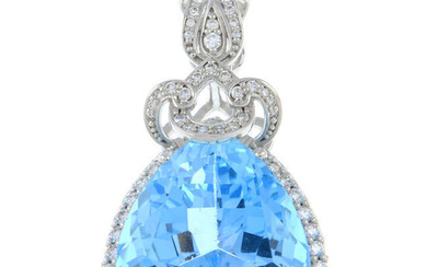 A blue topaz and brilliant-cut diamond pendant.