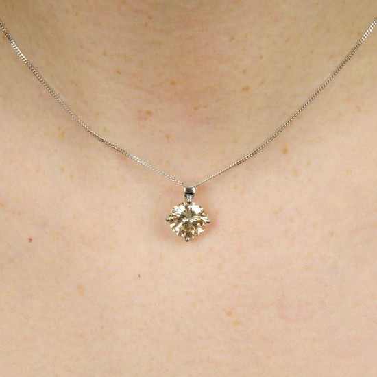 A brilliant-cut 'brown' diamond single-stone pendant