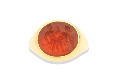 A carnelian intaglio of an erotic scene, probably Roman, Probably circa 1st-2nd Century A.D.