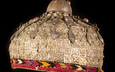 A ceremonial fabric and silver headdress - Turkestan - late 19th century