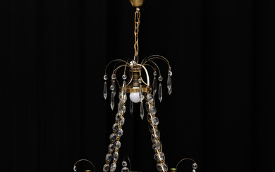 A chandelier with a blue bowl, Gustavian style, 20th century. Height approx. 59 cm.