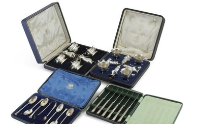 A collection of cased sets and miscellaneous silver