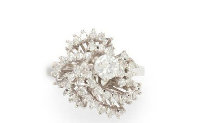 A diamond and eighteen karat white gold ring