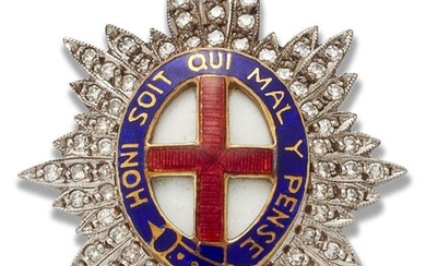 A diamond and enamel regimental sweetheart brooch, for the Coldstream Guards, with central enamel cross of St George and Garter, with single-cut diamond surround, length 3.1cm