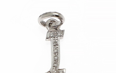 A diamond pendant in the shape of the letter “I” set with numerous brilliant-cut diamonds, mounted in 14k white gold. W. 0.6 cm. H. incl. eye-let 2.1 cm.