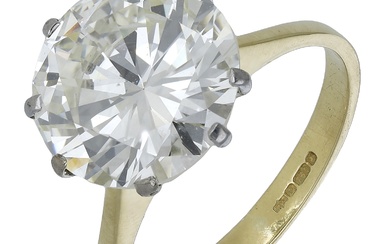 A diamond single stone ring, set with a brilliant-cut diamond, weighing 4.96...