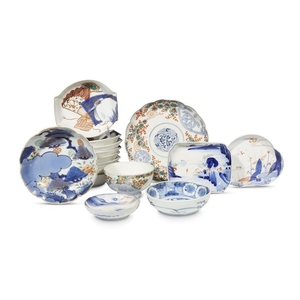 A group of seventeen assorted Japanese porcelain dishes and...