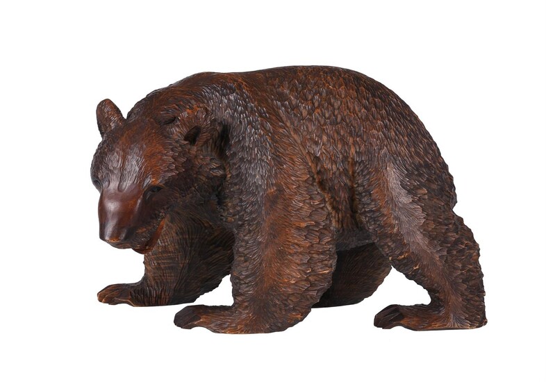 A large Japanese carved pine model of a Hokkaido Brown Bear