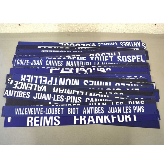 A large quantity of French railway station line strip signs, approx 60